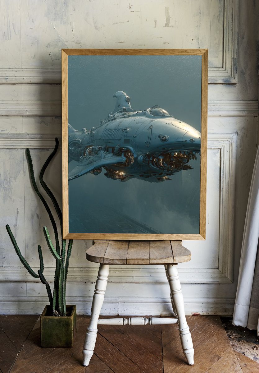 Submarine Whale Sci-Fi Print. — room view 1
