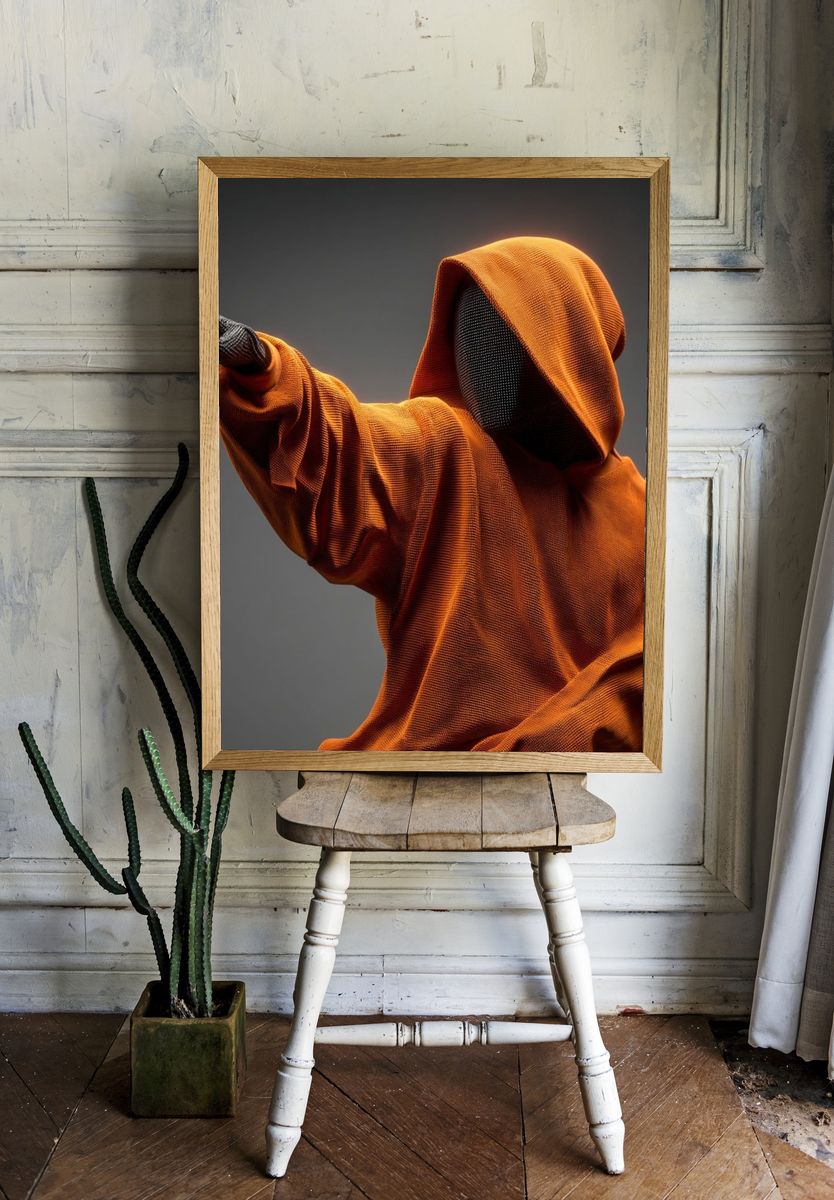 Orange Hooded Figure Digital Art Poster. — room view 1