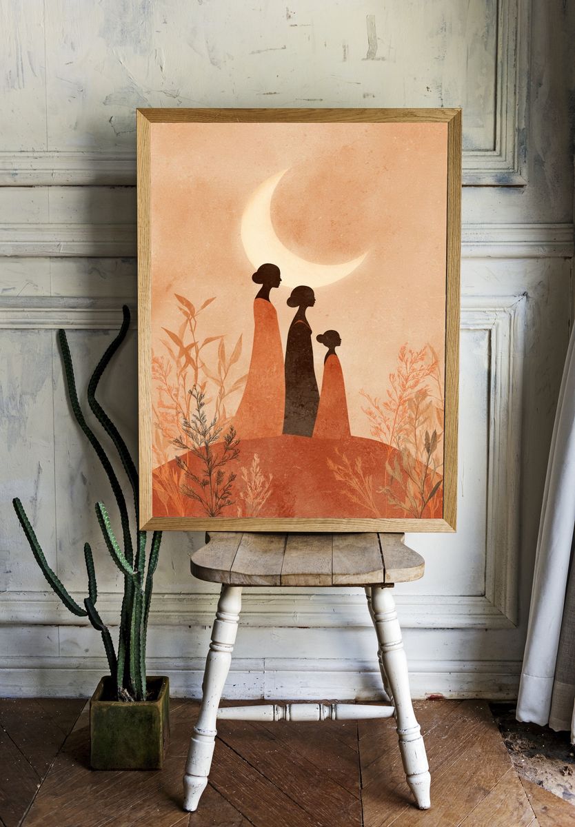 Moonlit Women Silhouette Illustration Poster. — room view 1
