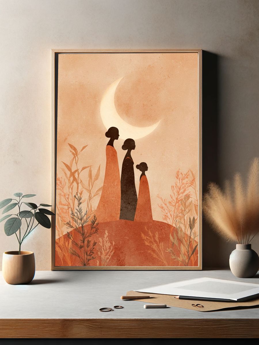 Moonlit Women Silhouette Illustration Poster. — room view 2