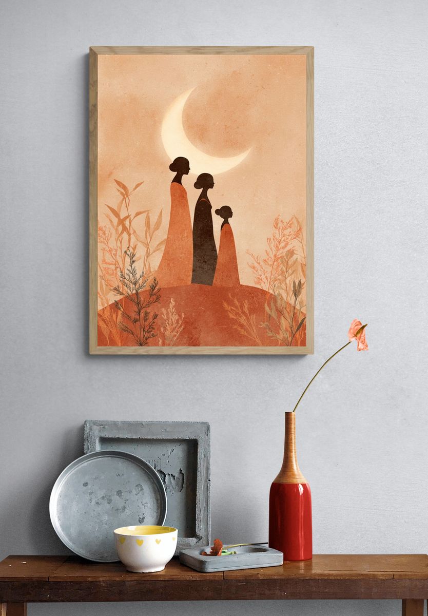 Moonlit Women Silhouette Illustration Poster. — room view 3