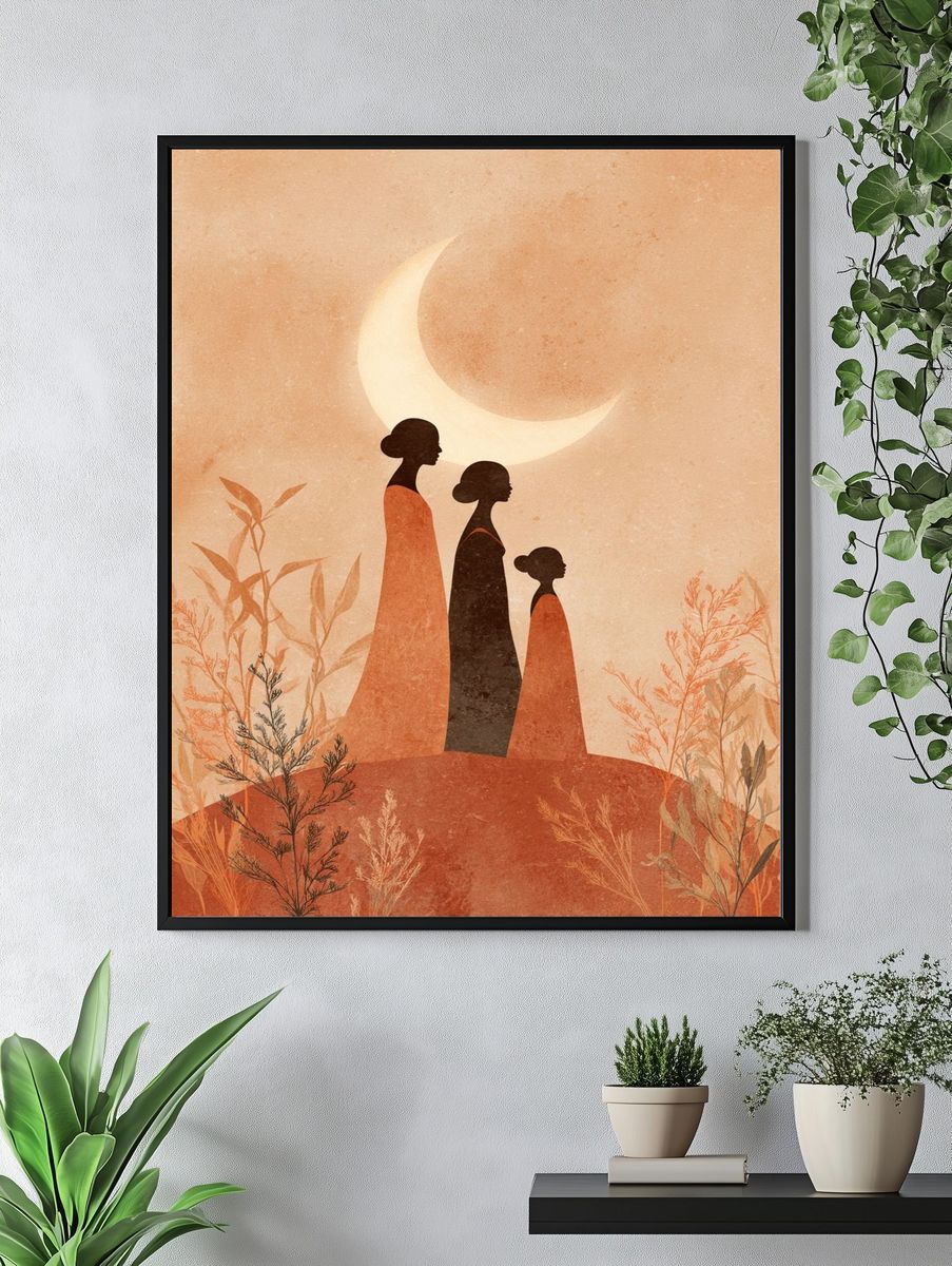 Moonlit Women Silhouette Illustration Poster. — room view 4