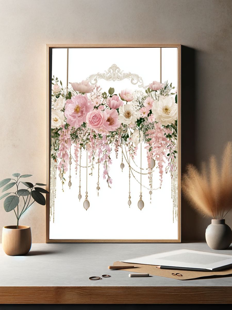 Blush Floral Chandelier Print. — room view 2