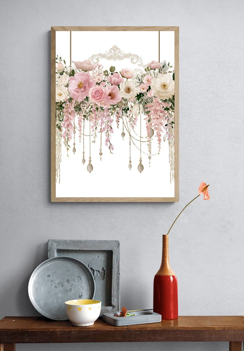 Blush Floral Chandelier Print. — room view 3