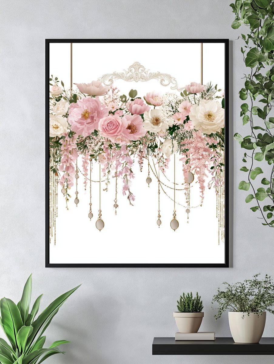 Blush Floral Chandelier Print. — room view 4