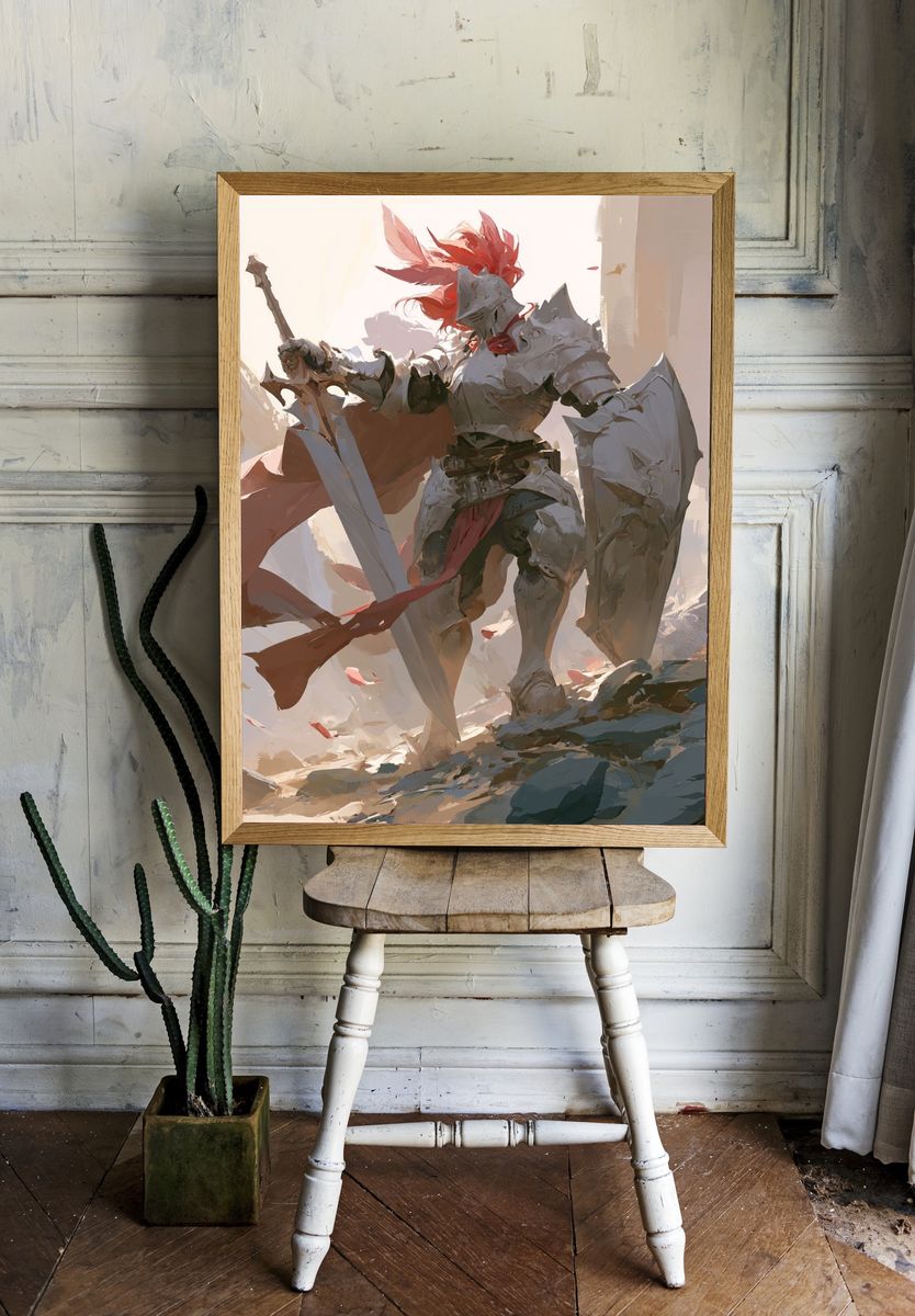Armored Knight Battle Illustration Poster. — room view 1