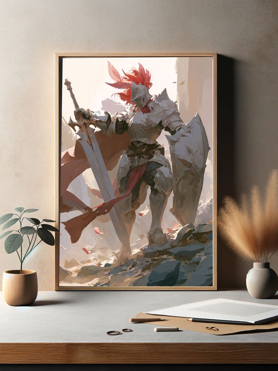Armored Knight Battle Illustration Poster. — room view 2