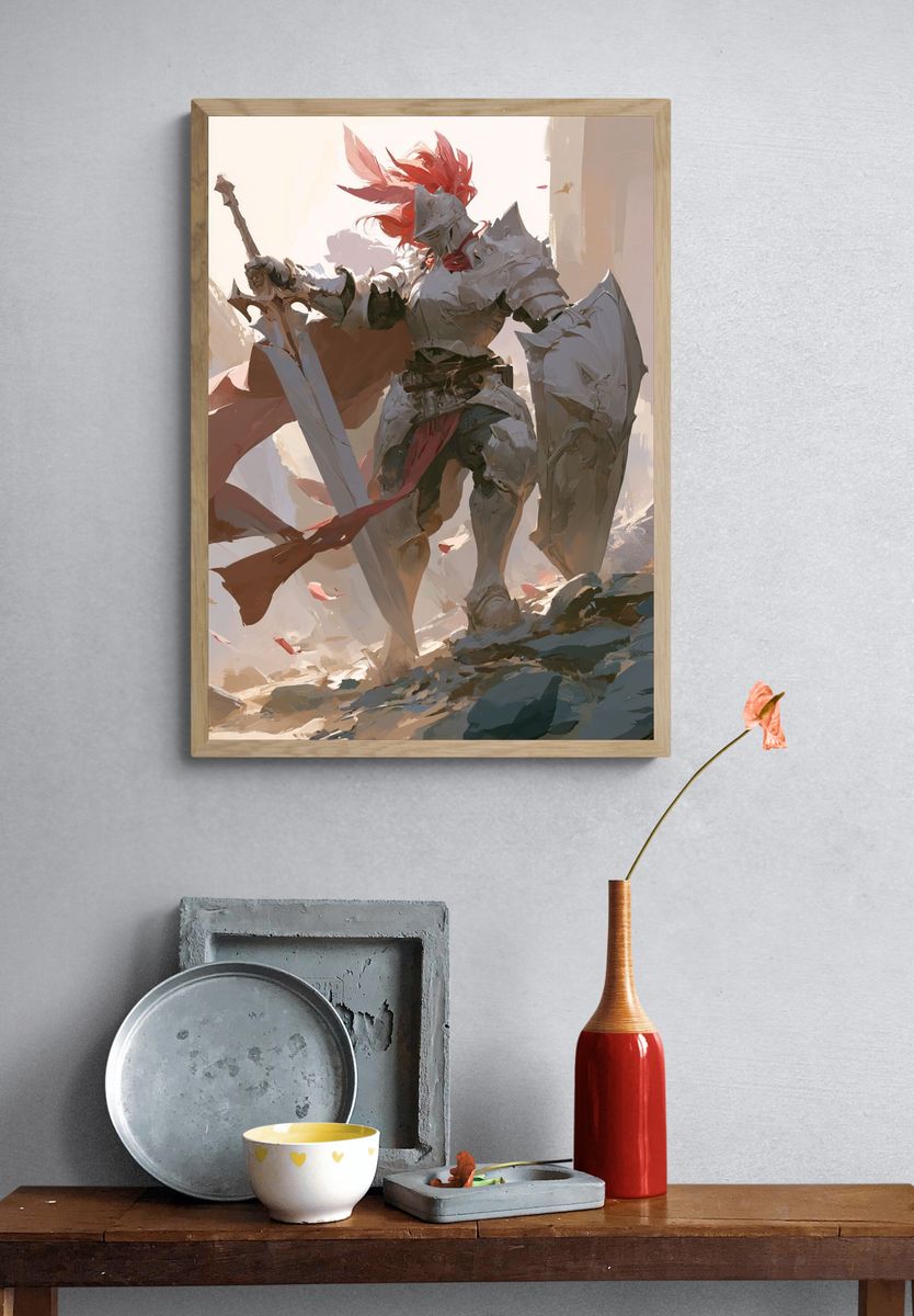 Armored Knight Battle Illustration Poster. — room view 3