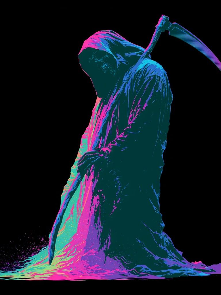 Neon Grim Reaper Digital Art Poster. poster detail
