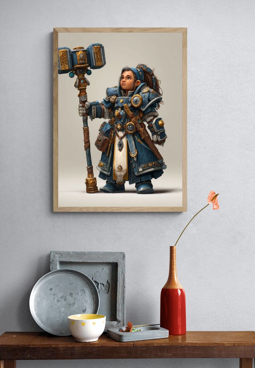 Fantasy Warrior Illustration Poster. — room view 3