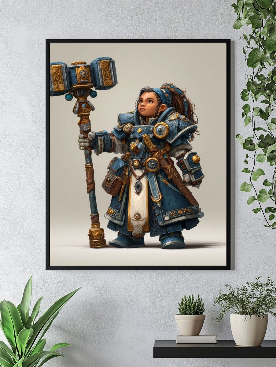 Fantasy Warrior Illustration Poster. — room view 4