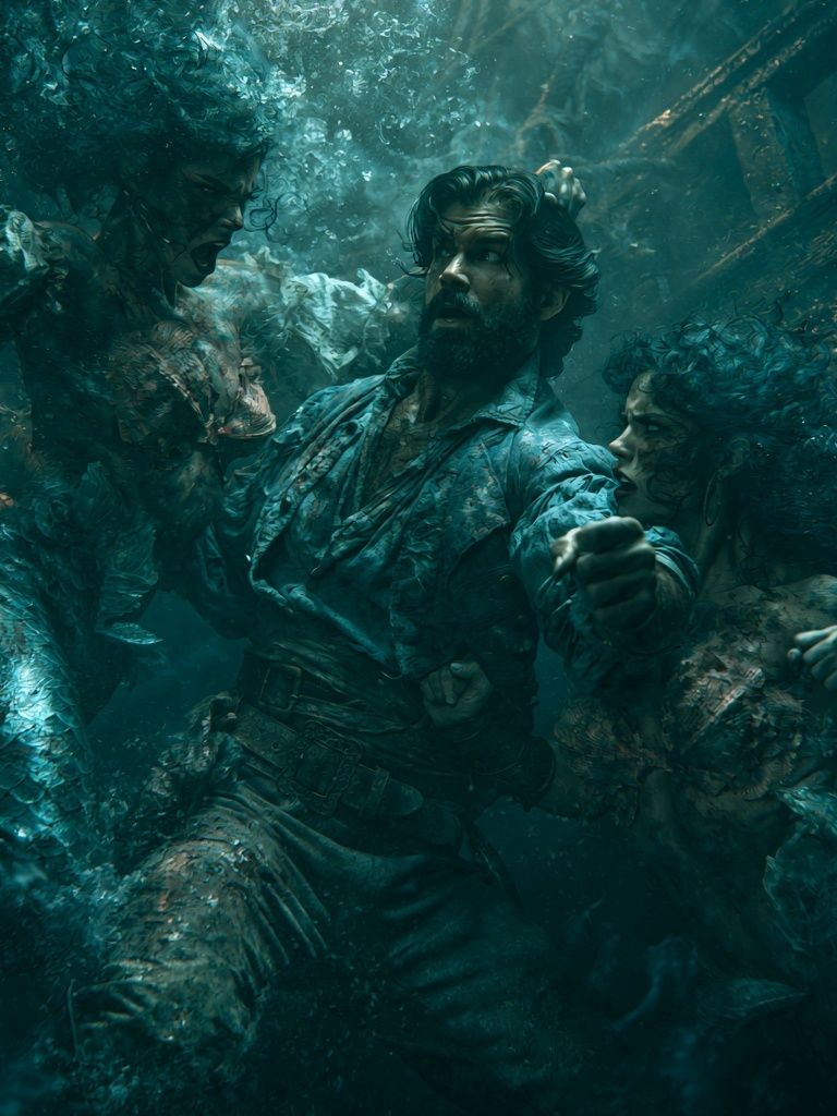 Underwater Battle Scene Illustration Poster. poster detail