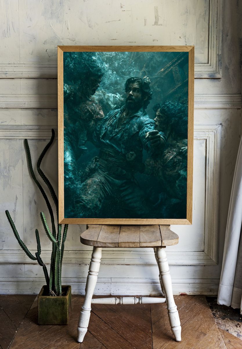 Underwater Battle Scene Illustration Poster. — room view 1
