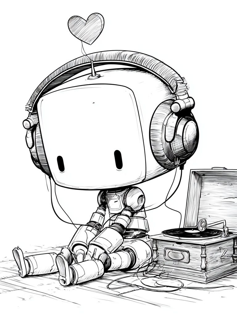 Cute Robot with Headphones Poster. poster detail