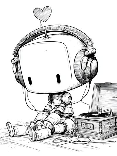 Cute Robot with Headphones Poster. poster print