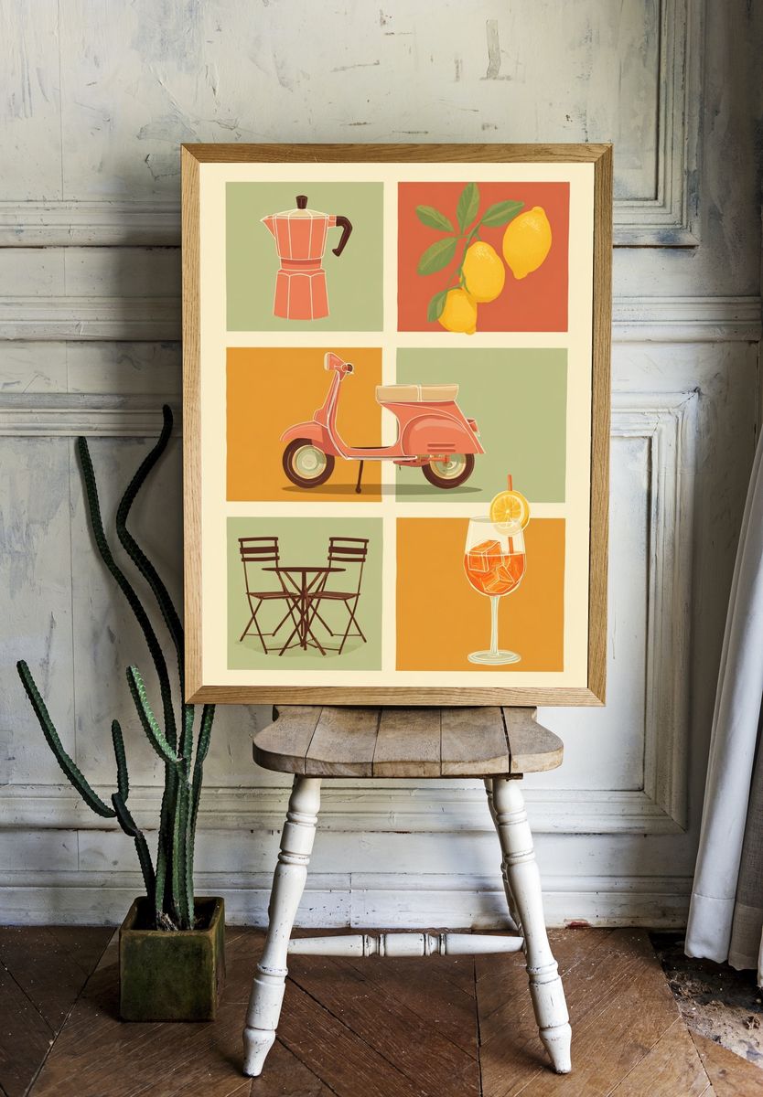 Italian Aperitivo Illustration Poster. — room view 1