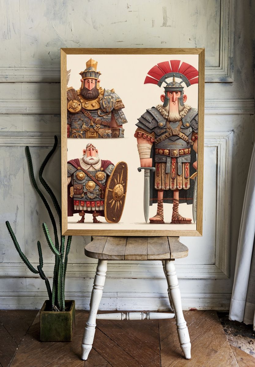 Roman Warriors Illustration Poster. — room view 1