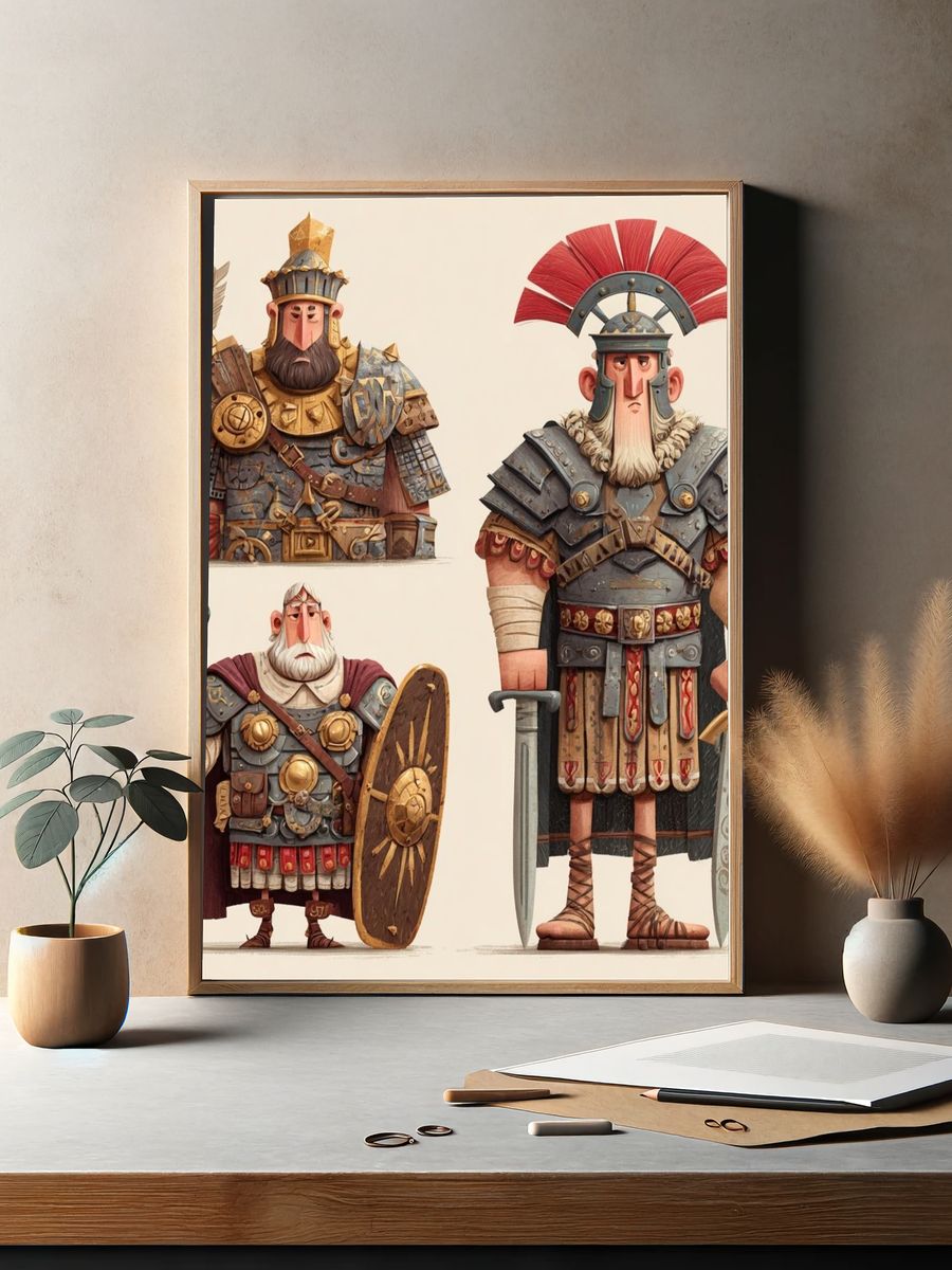 Roman Warriors Illustration Poster. — room view 2