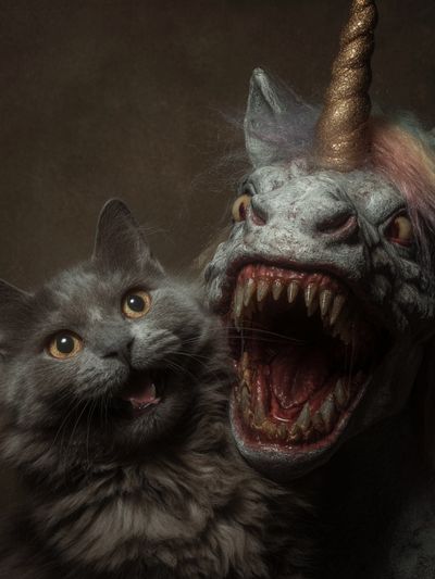 Cat and Unicorn Horror Print. poster print