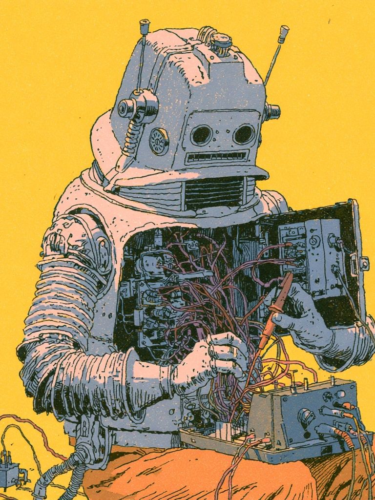 Retro Robot Repair Illustration Poster. poster detail