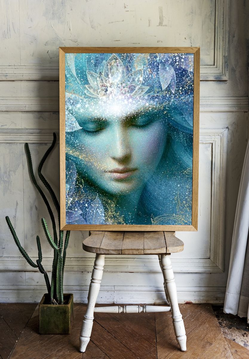 Celestial Blue Goddess Illustration Poster. — room view 1