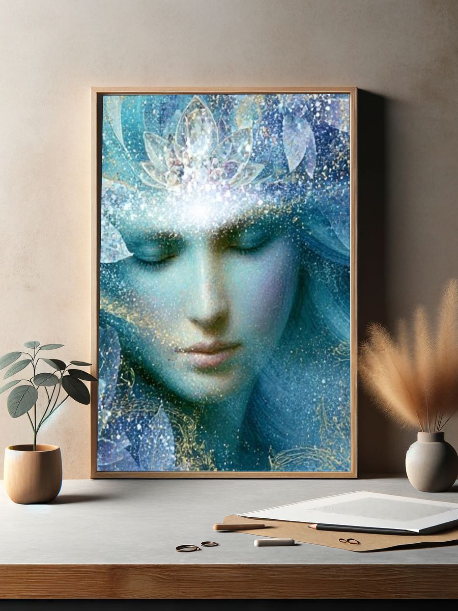 Celestial Blue Goddess Illustration Poster. — room view 2