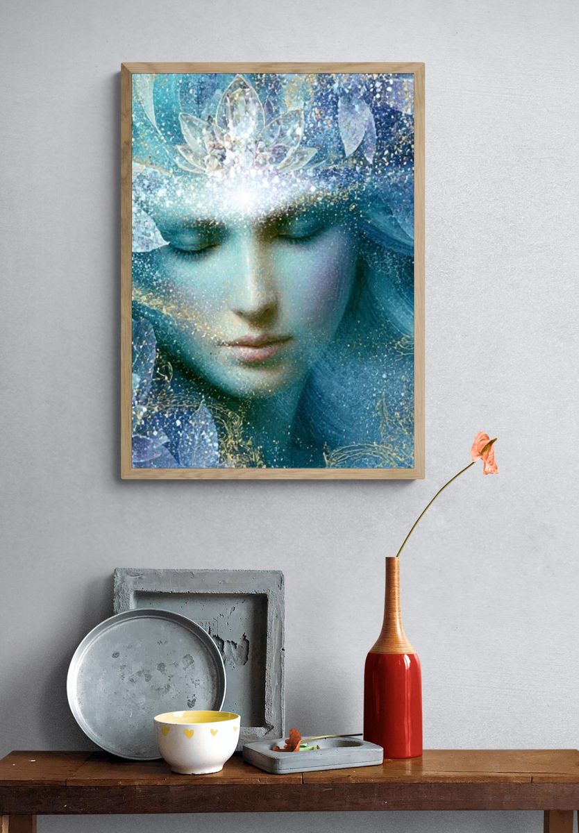 Celestial Blue Goddess Illustration Poster. — room view 3