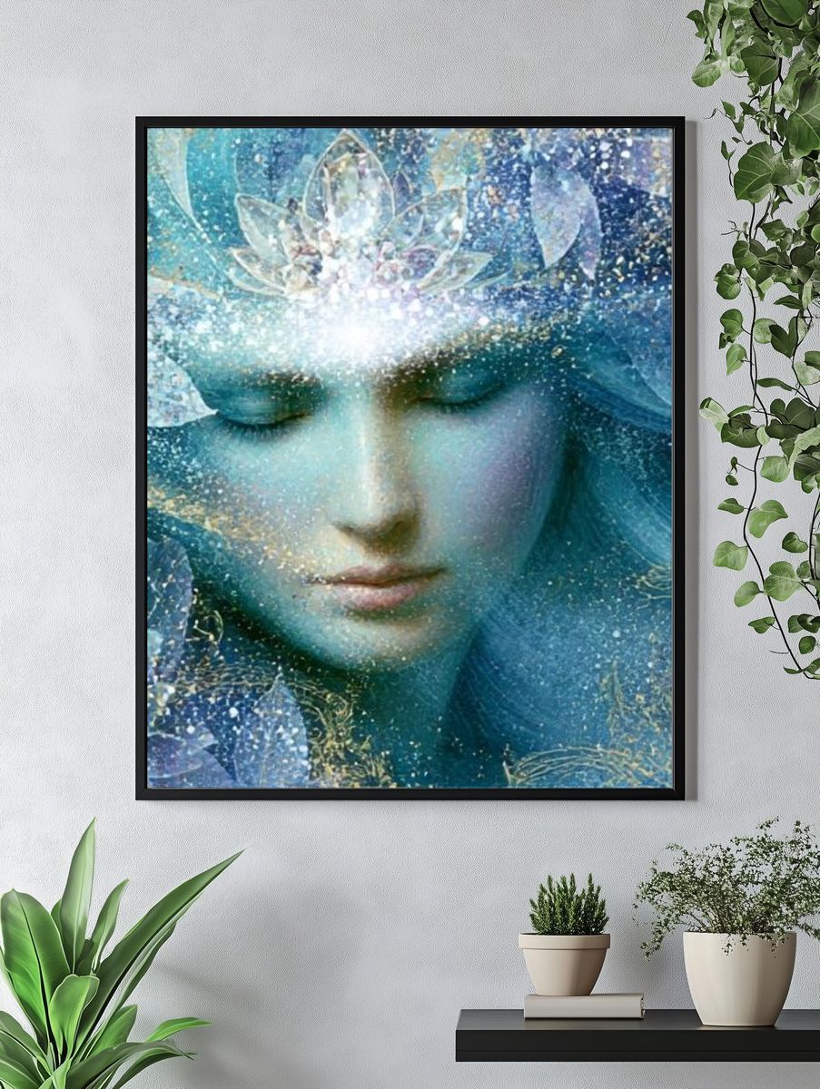 Celestial Blue Goddess Illustration Poster. — room view 4