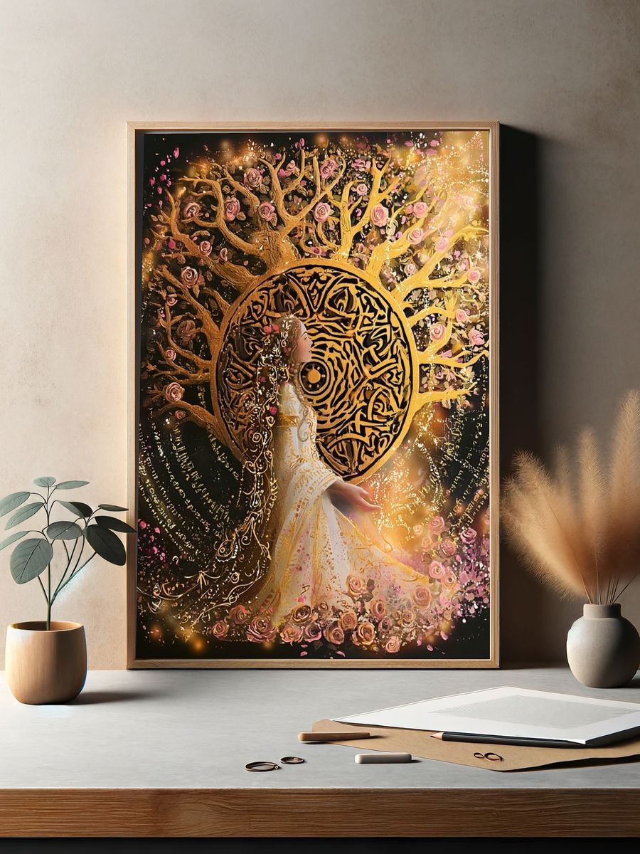 Golden Rose Goddess Illustration Poster. — room view 2