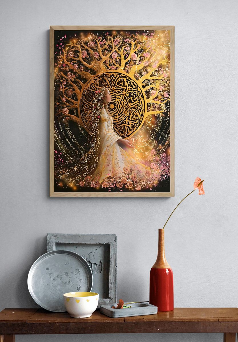 Golden Rose Goddess Illustration Poster. — room view 3
