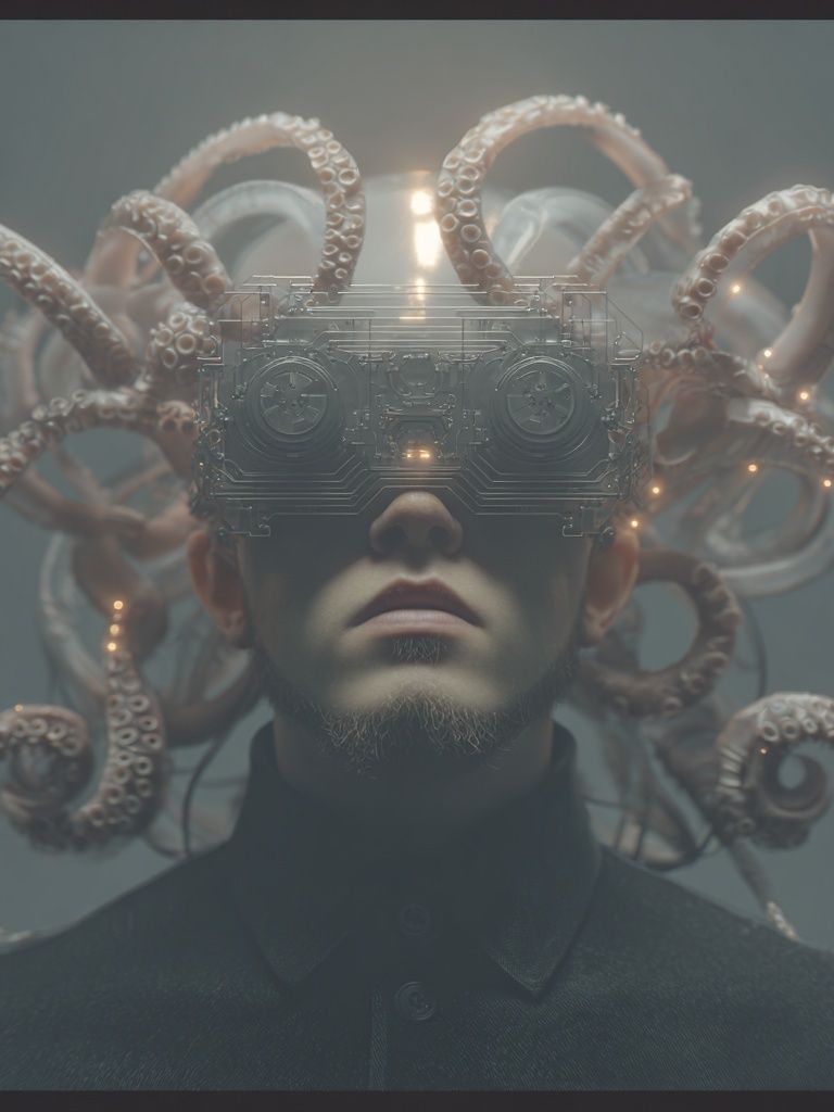 Cybernetic Octopus Portrait Print. poster — illustration art