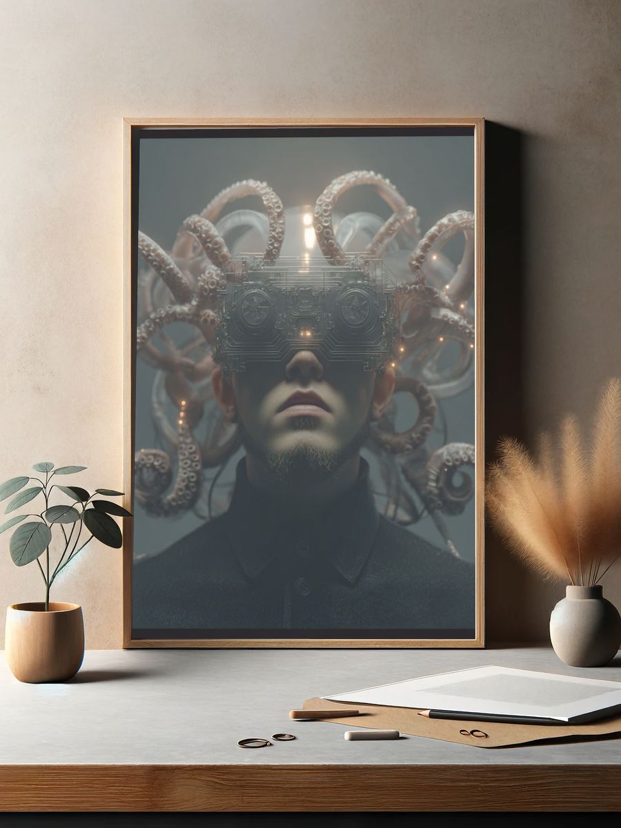 Cybernetic Octopus Portrait Print. — room view 2