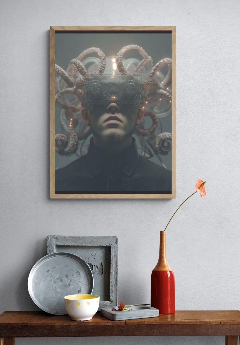 Cybernetic Octopus Portrait Print. — room view 3