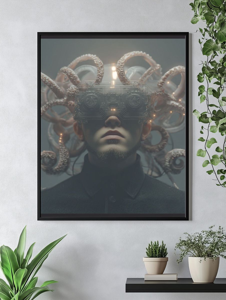 Cybernetic Octopus Portrait Print. — room view 4