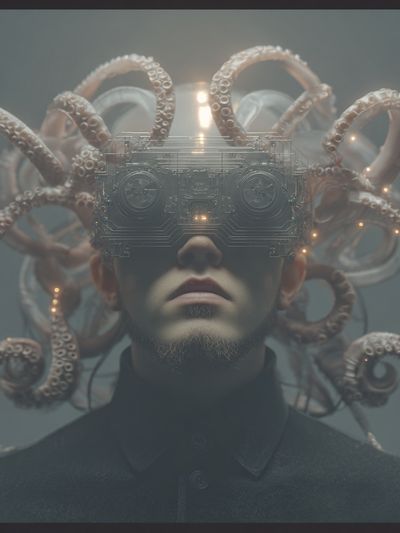 Cybernetic Octopus Portrait Print. poster