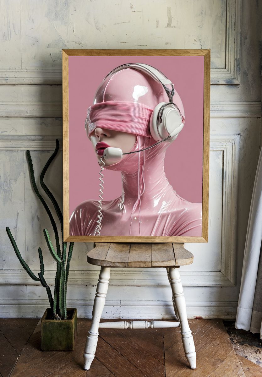 Pink Futuristic Portrait Print. — room view 1