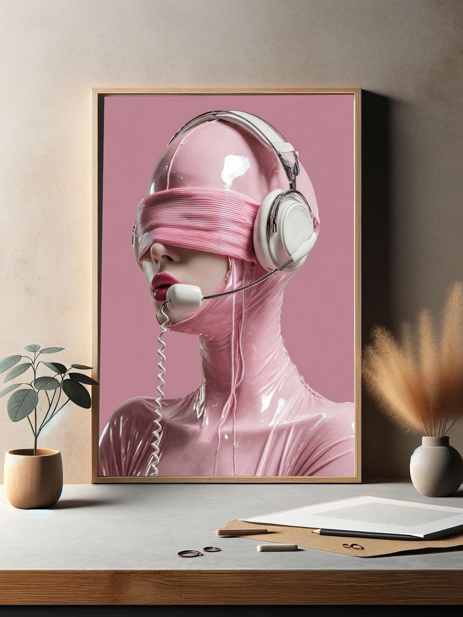 Pink Futuristic Portrait Print. — room view 2