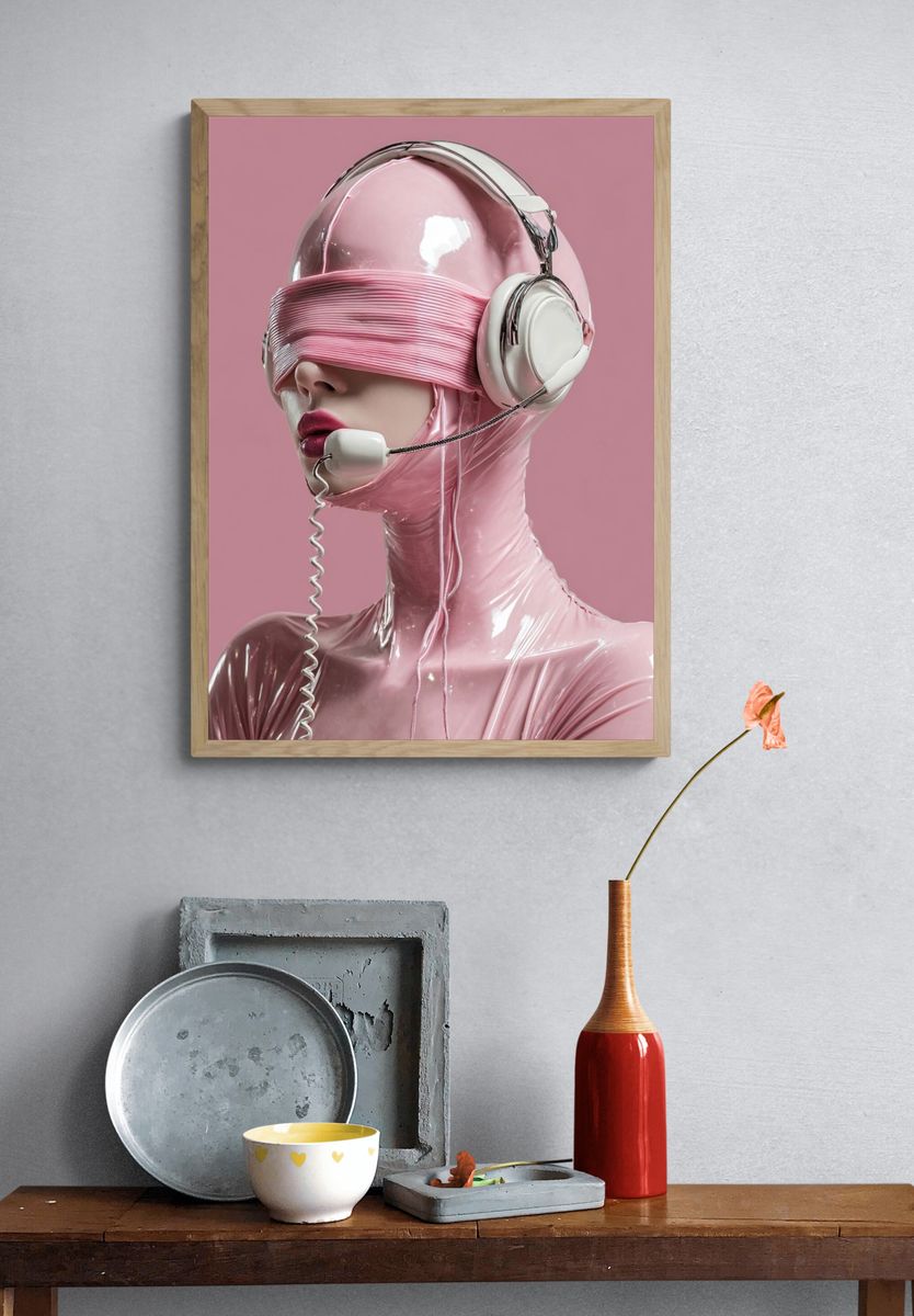 Pink Futuristic Portrait Print. — room view 3