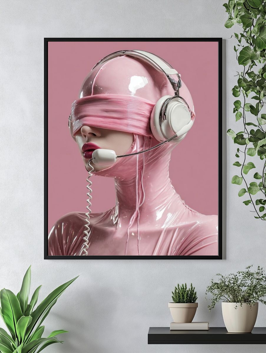 Pink Futuristic Portrait Print. — room view 4