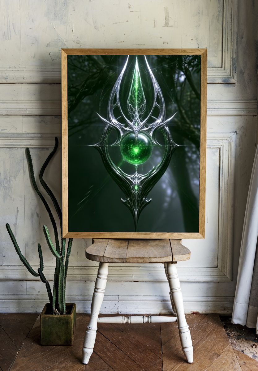 Enchanted Green Orb Illustration Poster. — room view 1