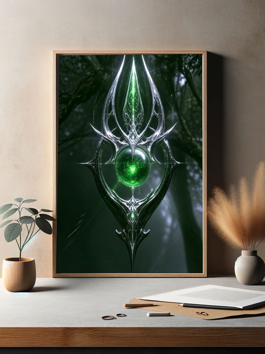 Enchanted Green Orb Illustration Poster. — room view 2