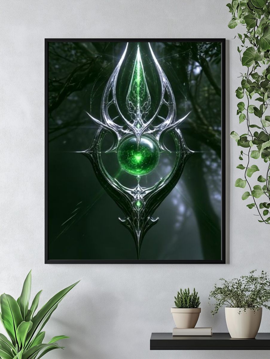 Enchanted Green Orb Illustration Poster. — room view 4