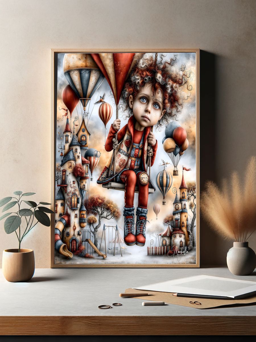Dreamy Balloon Girl Illustration Poster. — room view 2