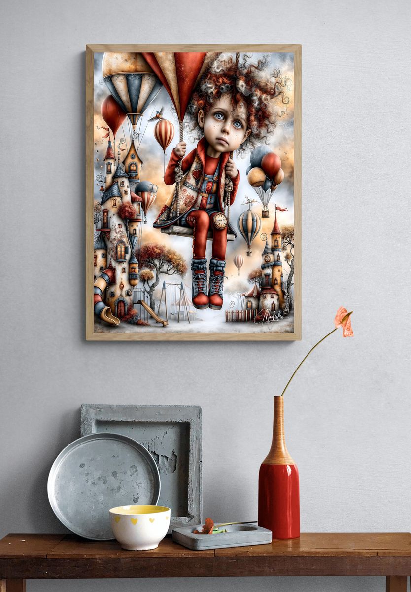 Dreamy Balloon Girl Illustration Poster. — room view 3