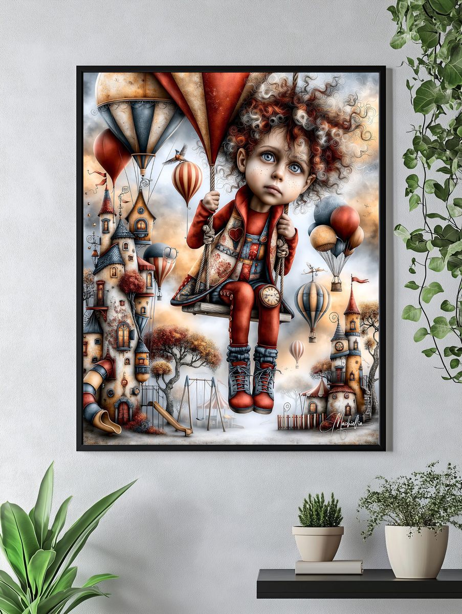 Dreamy Balloon Girl Illustration Poster. — room view 4