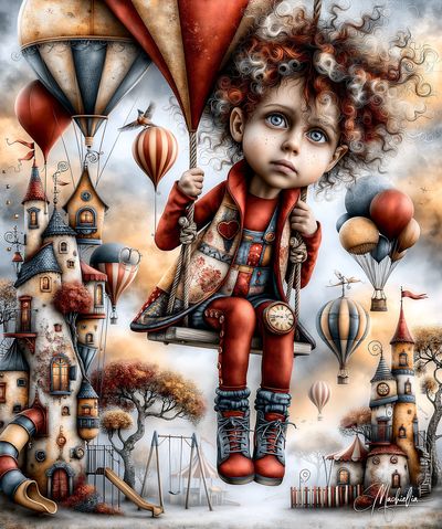 Dreamy Balloon Girl Illustration Poster. poster print