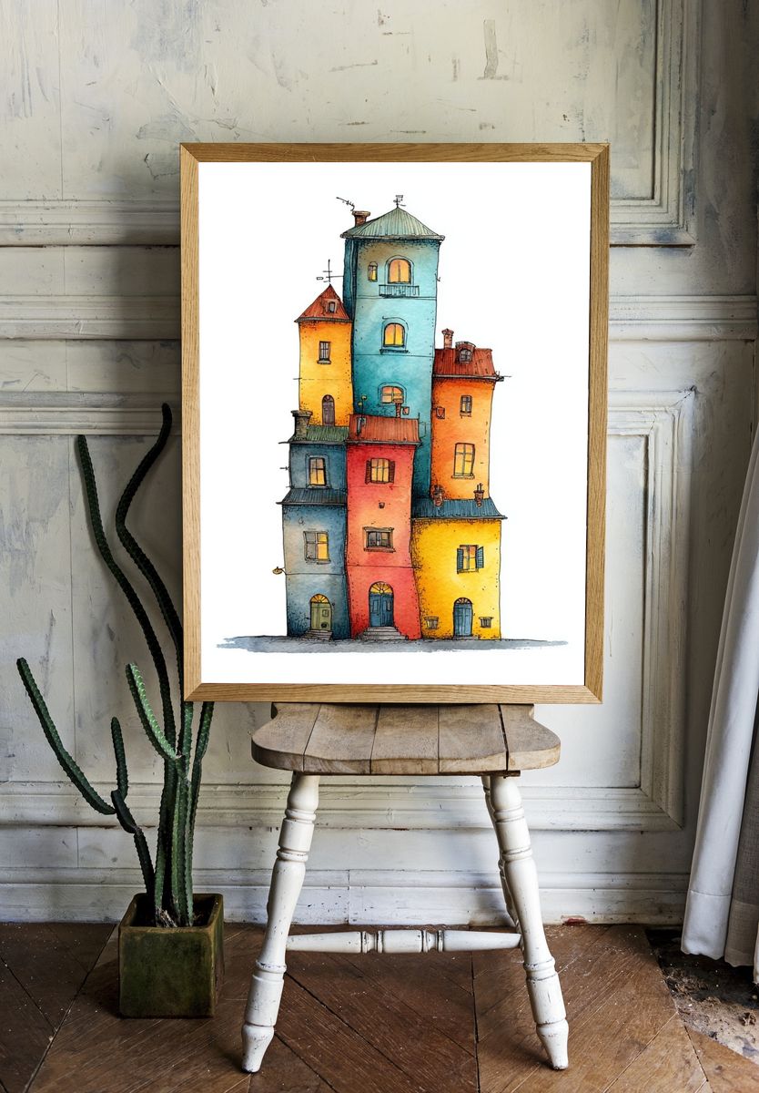 Colorful Houses Illustration Poster. — room view 1