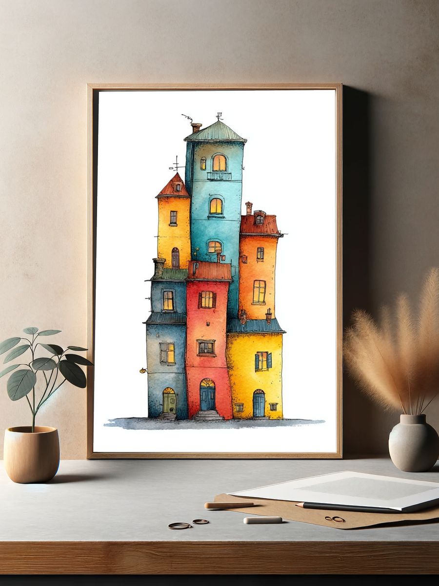Colorful Houses Illustration Poster. — room view 2