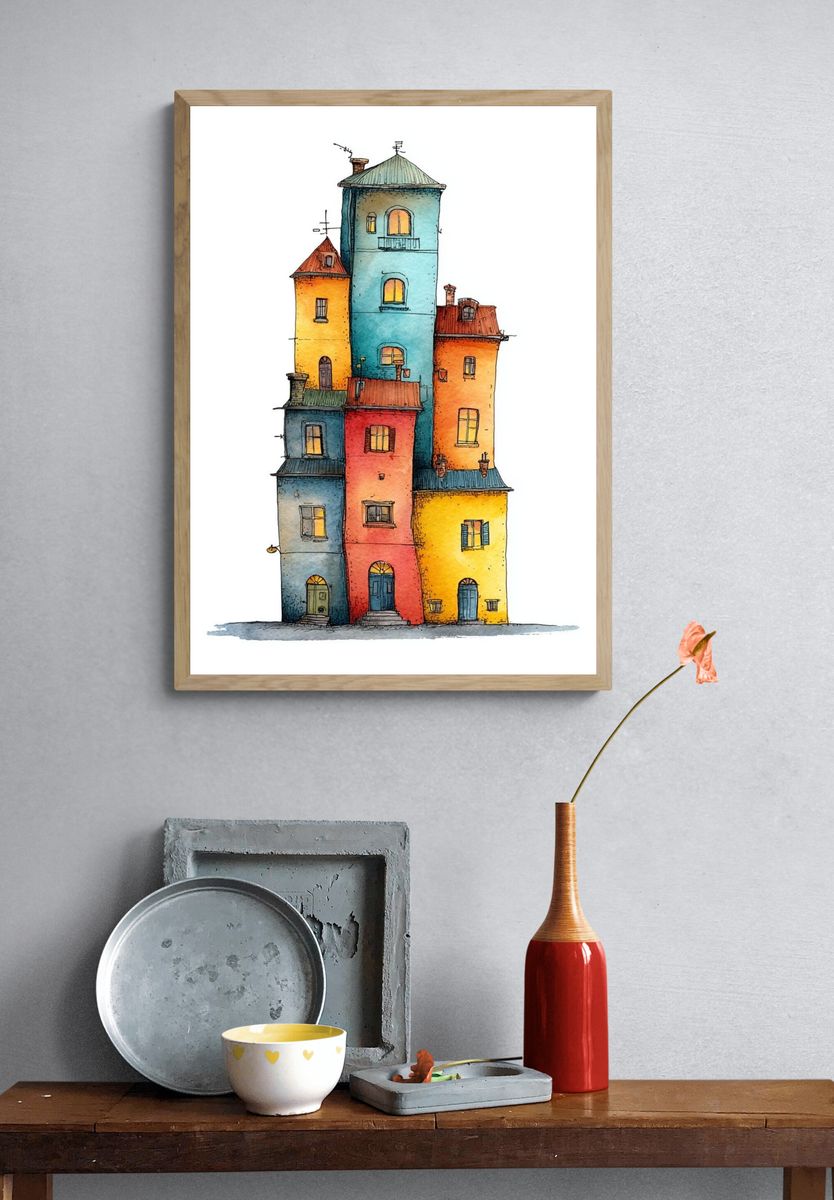 Colorful Houses Illustration Poster. — room view 3
