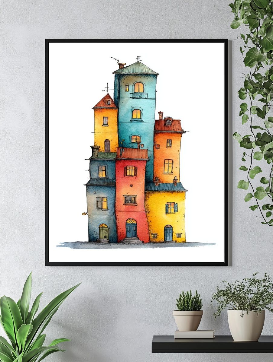 Colorful Houses Illustration Poster. — room view 4
